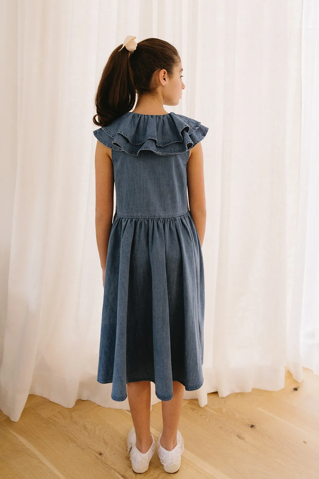 1178C-Chambray Floaty Collar Dress-Dark Chambray