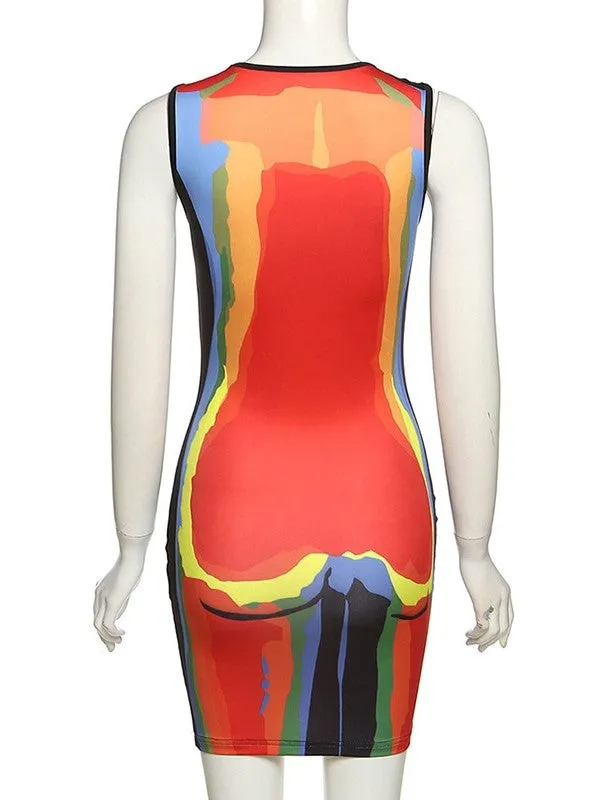 3D Body Print Sleeveless Mini Dress