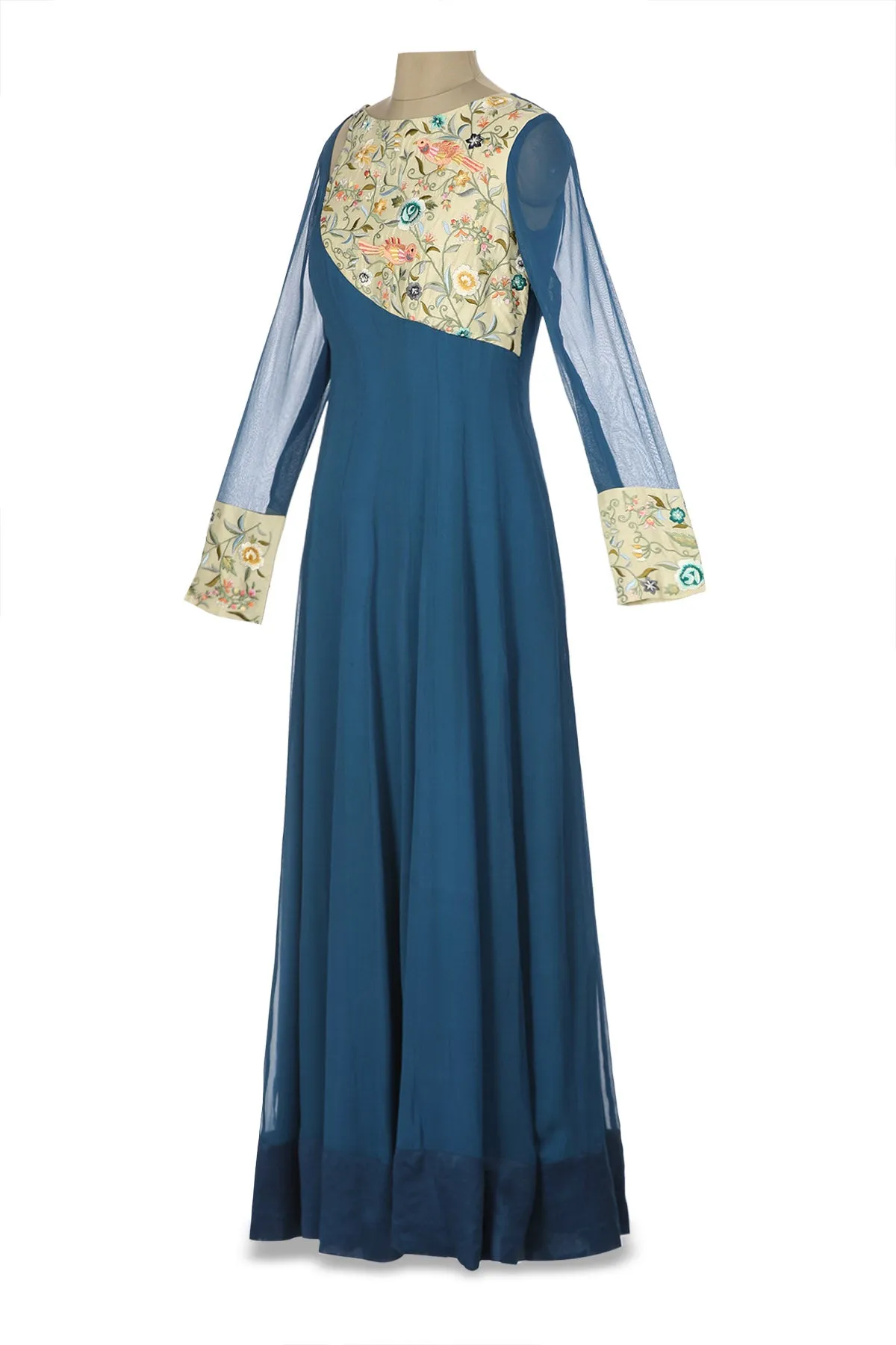 50Z181-RO Blue Parsi Embroidery Georgette Anarkali Gown