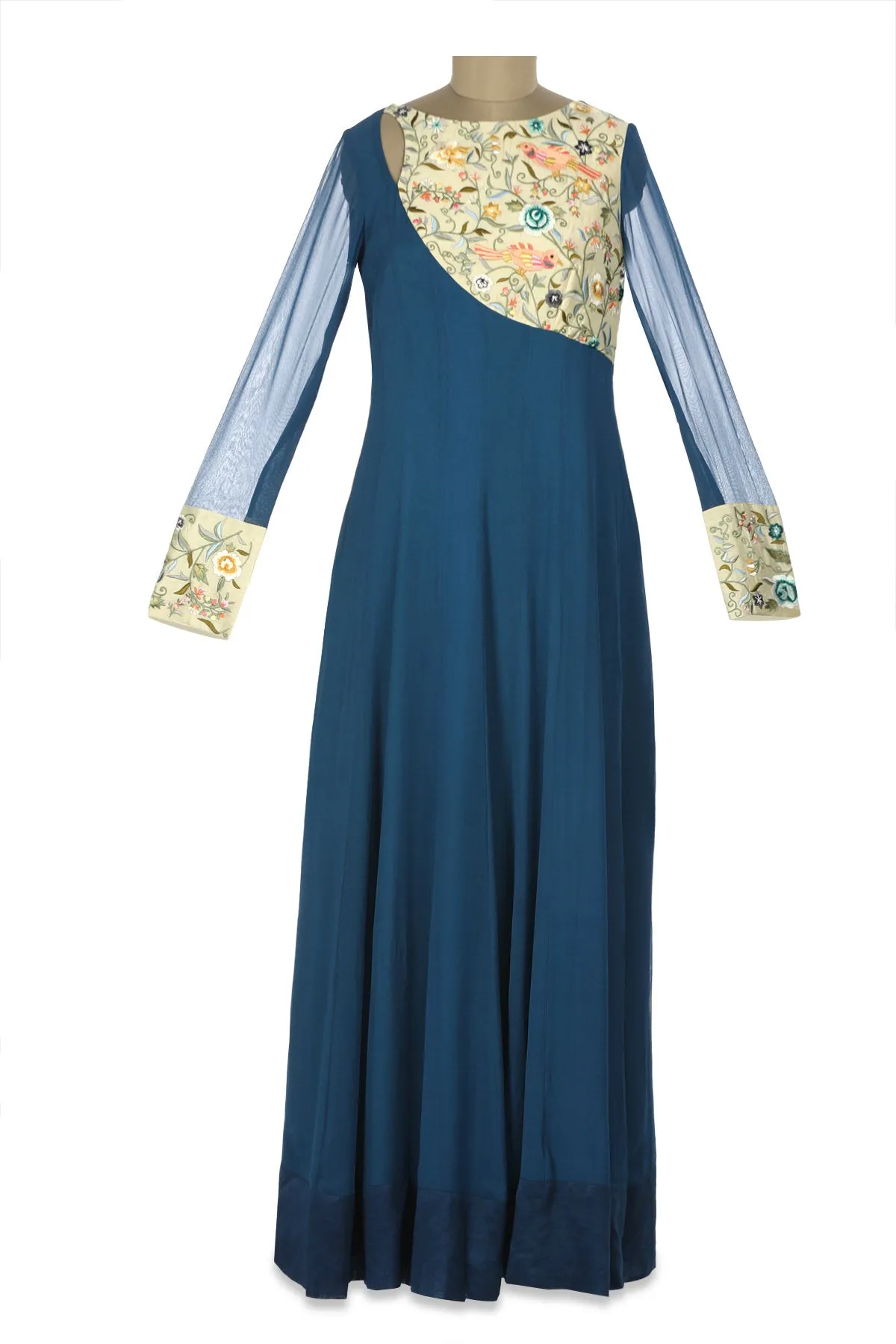 50Z181-RO Blue Parsi Embroidery Georgette Anarkali Gown