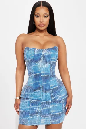 A Denim Affair Sequin Mini Dress - Blue