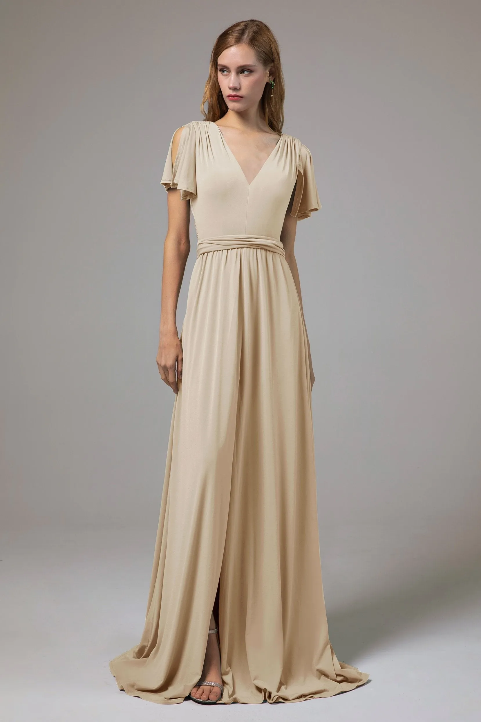 A-Line Floor Length Knitted Fabric Bridesmaid Dress Formal Dresses CB0422