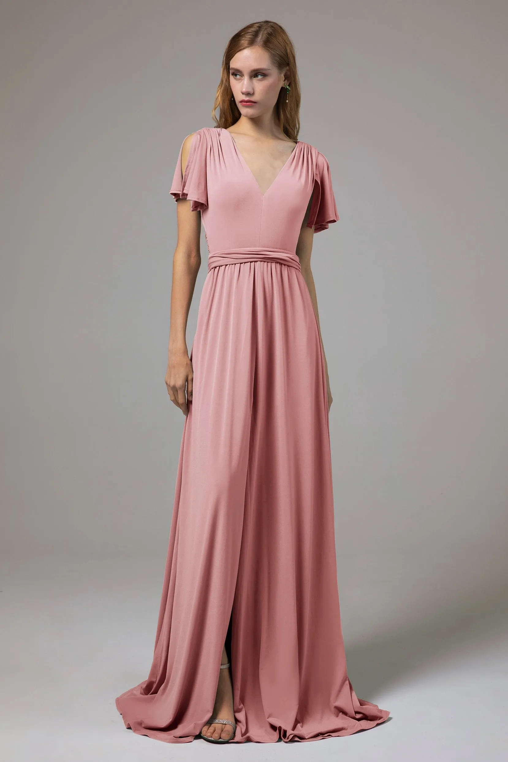 A-Line Floor Length Knitted Fabric Bridesmaid Dress Formal Dresses CB0422