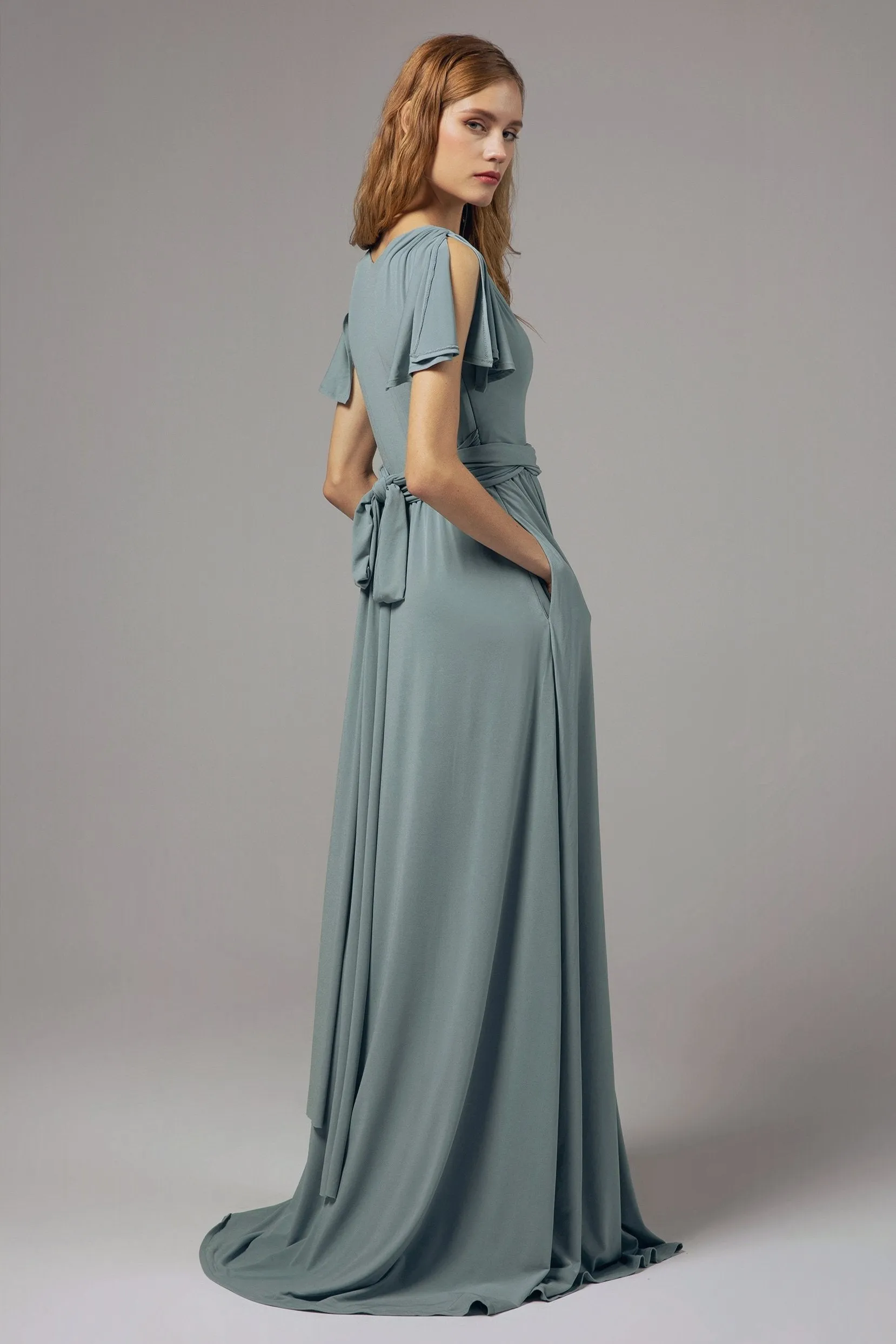 A-Line Floor Length Knitted Fabric Bridesmaid Dress Formal Dresses CB0422