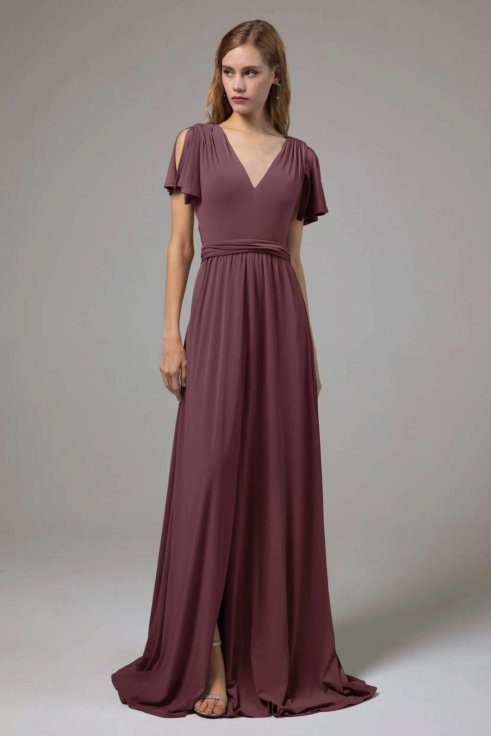 A-Line Floor Length Knitted Fabric Bridesmaid Dress Formal Dresses CB0422