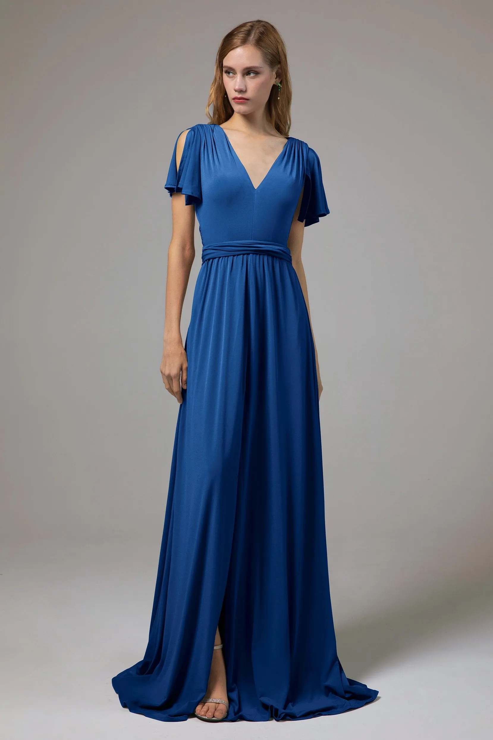 A-Line Floor Length Knitted Fabric Bridesmaid Dress Formal Dresses CB0422