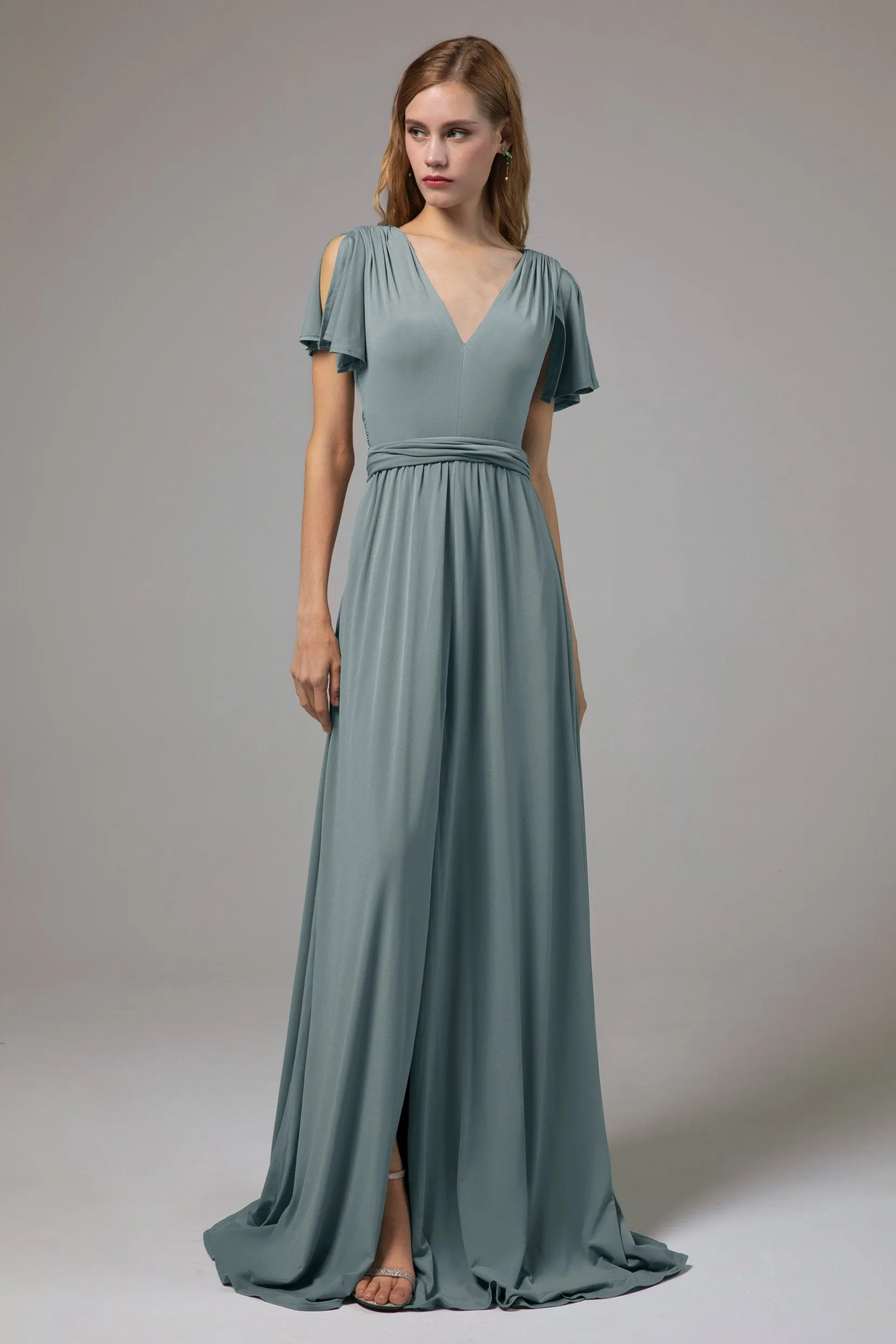 A-Line Floor Length Knitted Fabric Bridesmaid Dress Formal Dresses CB0422