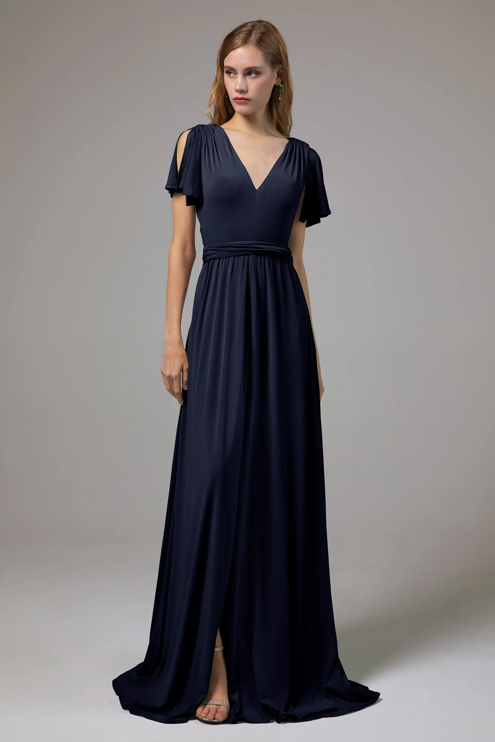 A-Line Floor Length Knitted Fabric Bridesmaid Dress Formal Dresses CB0422