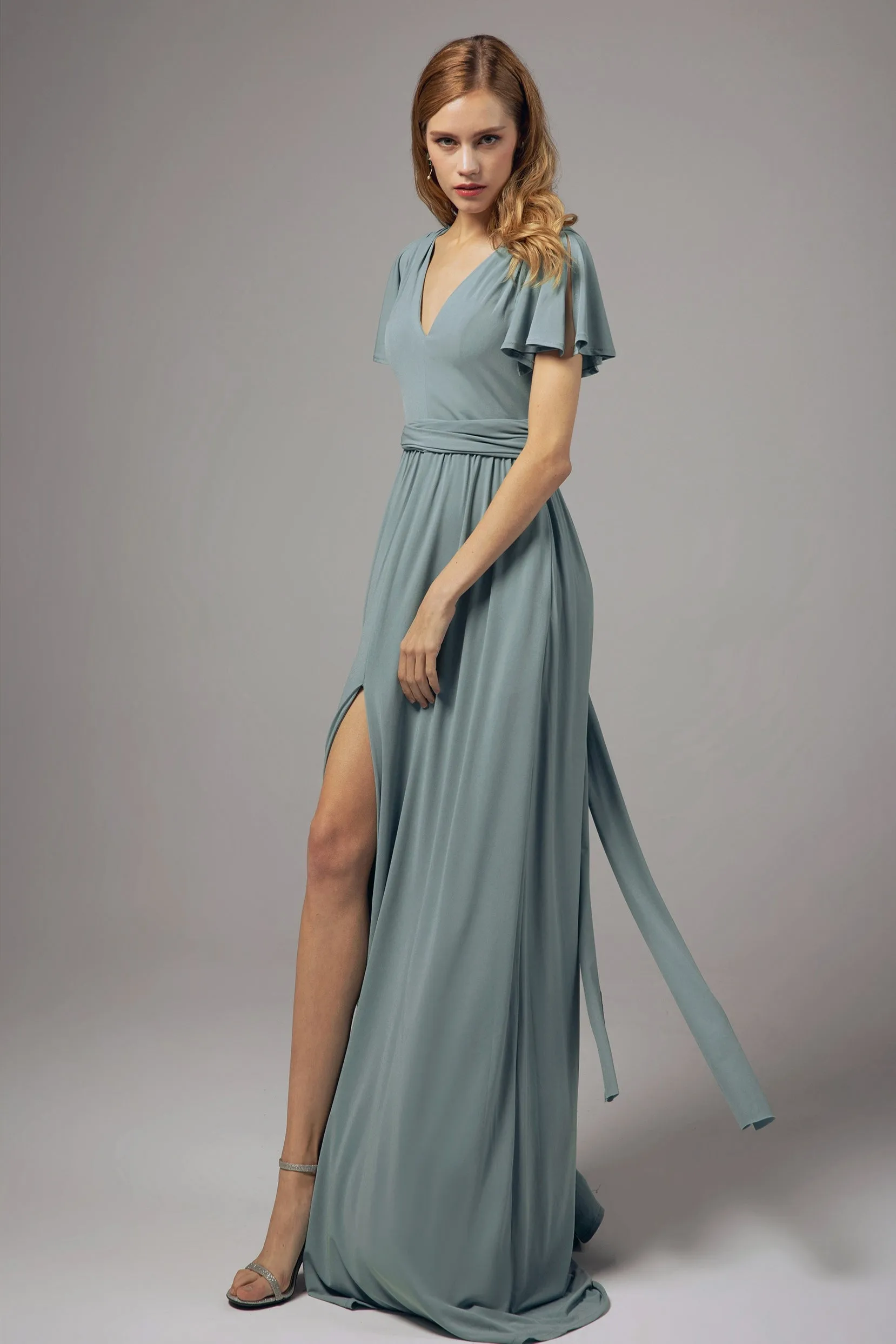 A-Line Floor Length Knitted Fabric Bridesmaid Dress Formal Dresses CB0422