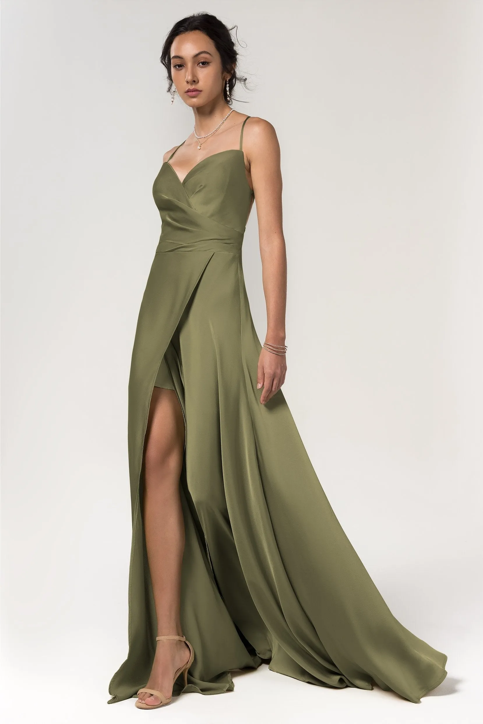 A-Line Floor Length Luxe Satin Bridesmaid Dress Formal Dresses CB0579