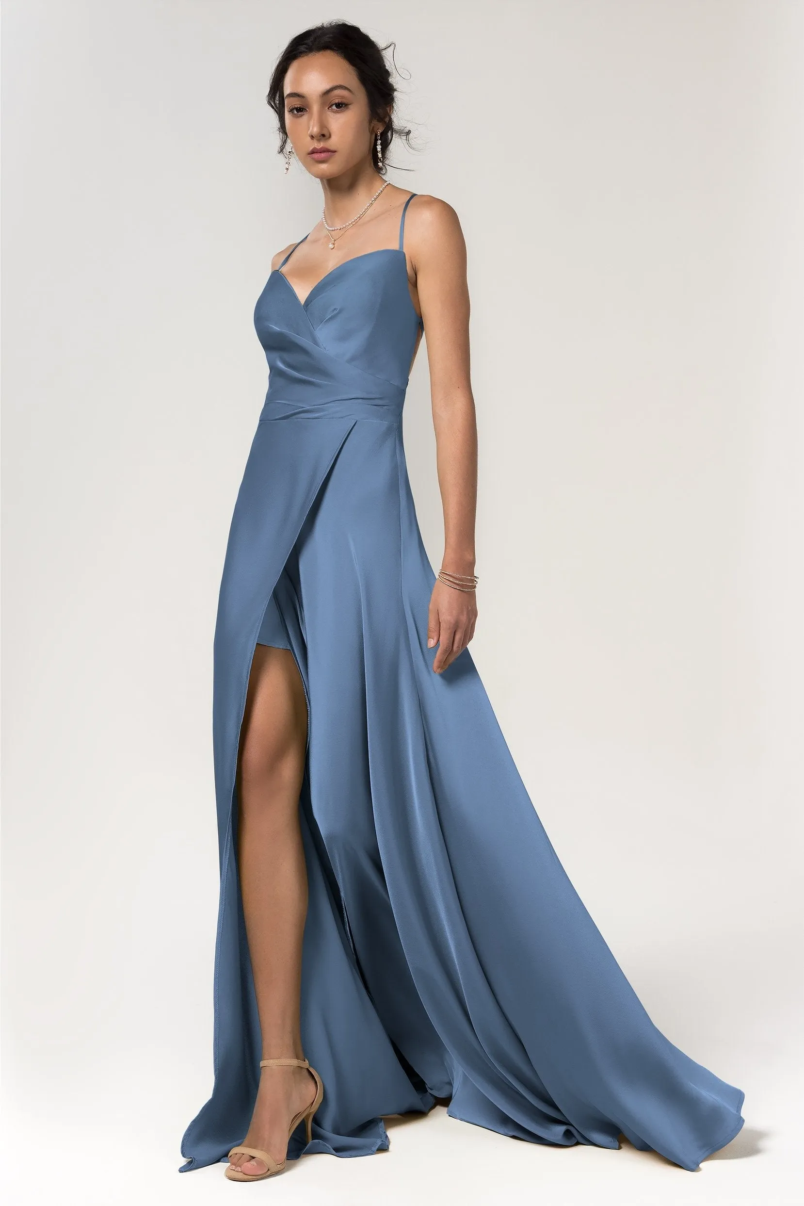 A-Line Floor Length Luxe Satin Bridesmaid Dress Formal Dresses CB0579