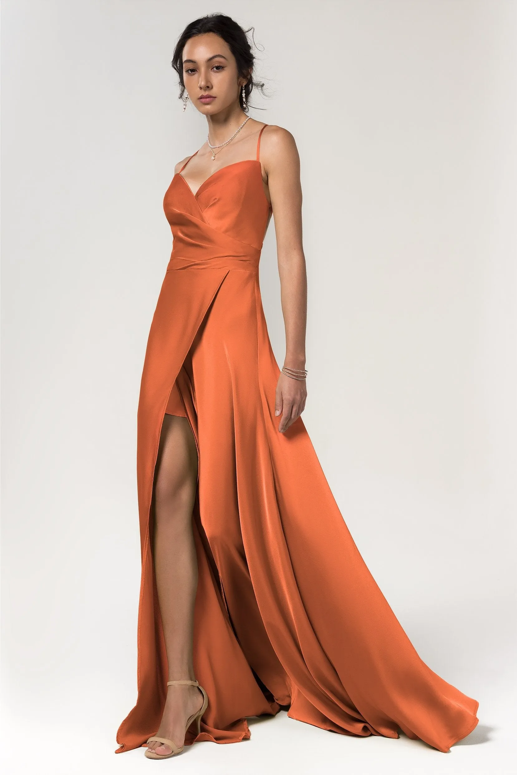 A-Line Floor Length Luxe Satin Bridesmaid Dress Formal Dresses CB0579