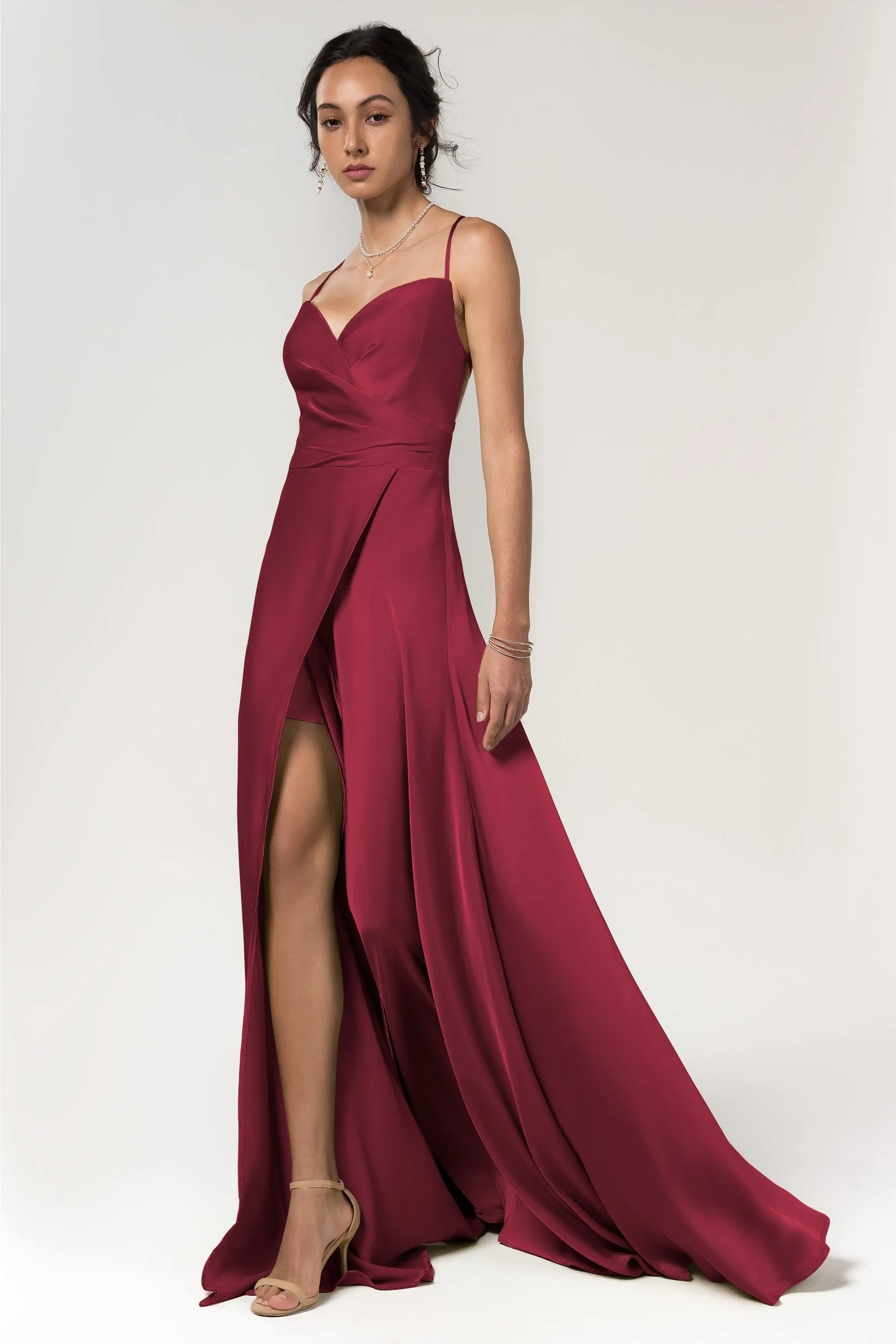 A-Line Floor Length Luxe Satin Bridesmaid Dress Formal Dresses CB0579