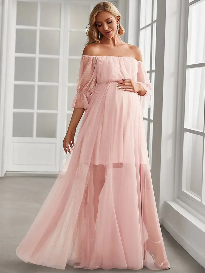 A Line Short Puff Sleeves Bridesmaid Dress