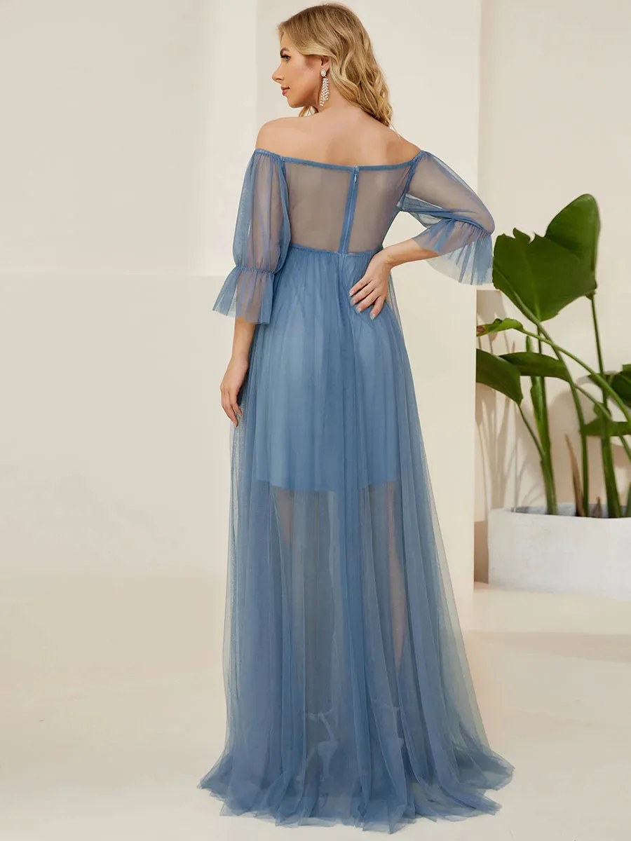 A Line Short Puff Sleeves Bridesmaid Dress