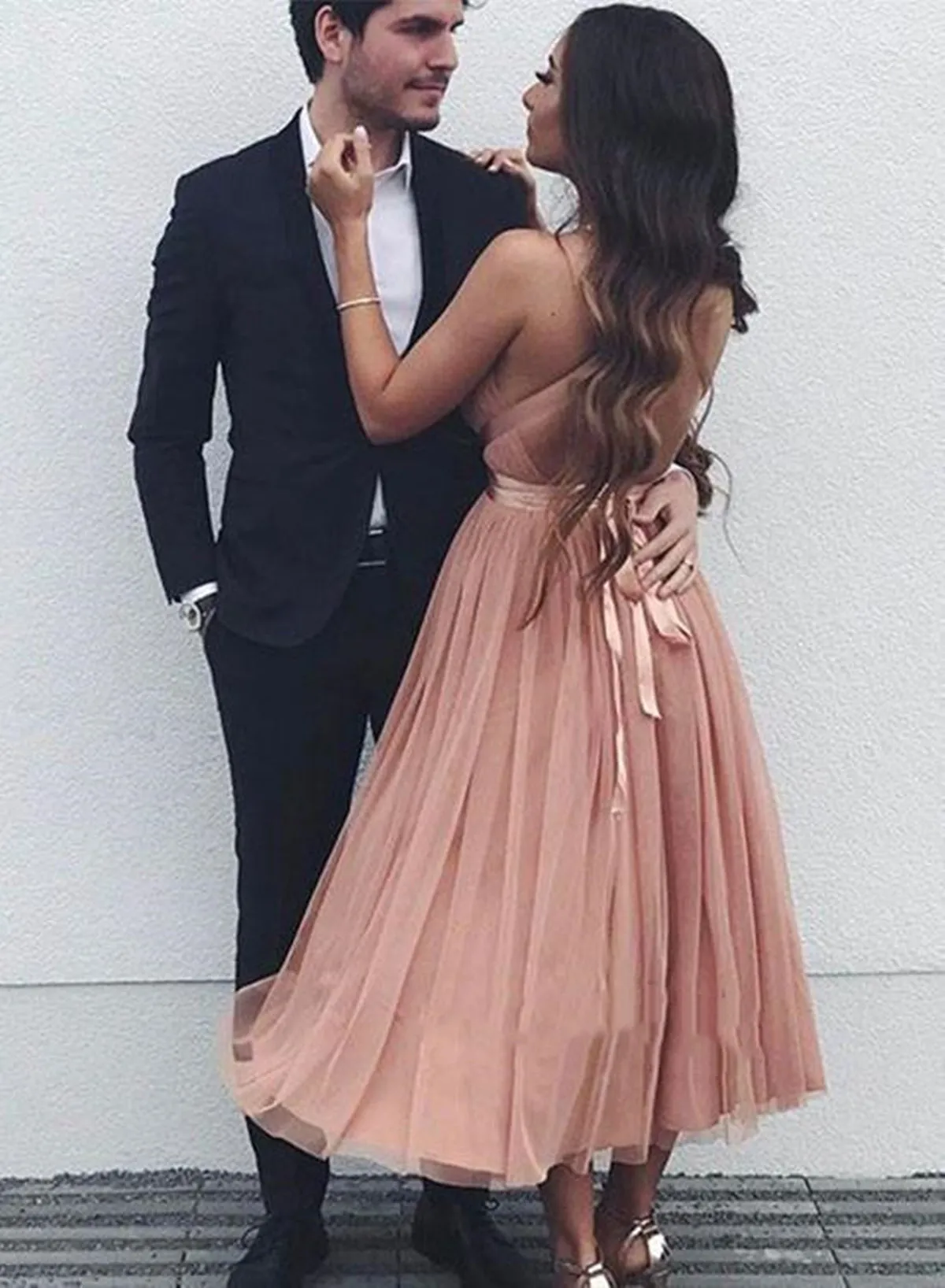 A Line V Neck Backless Prom Dresses, V Neck Backless Formal Dress, V Neck Homecoming Dresses