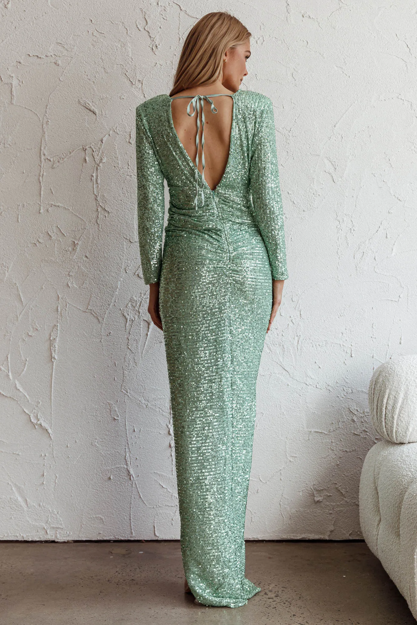 Adele Long Sleeve Sequin Maxi Dress Mint