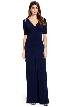 Adrianna Papell - AP1E205409 Embellished V-neck Jersey Sheath Dress