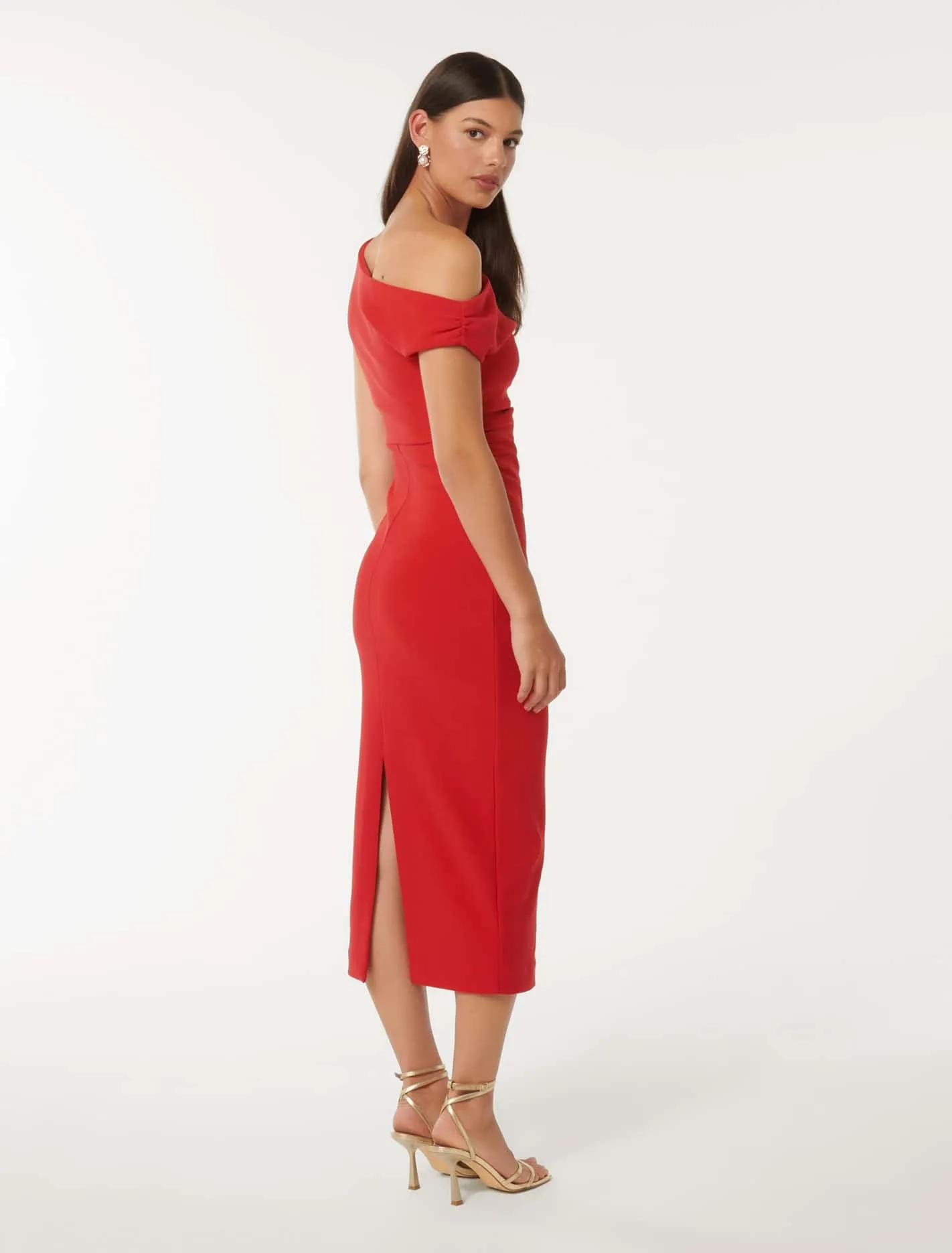 Alexa Tipped Shoulder Bodycon Midi Dress