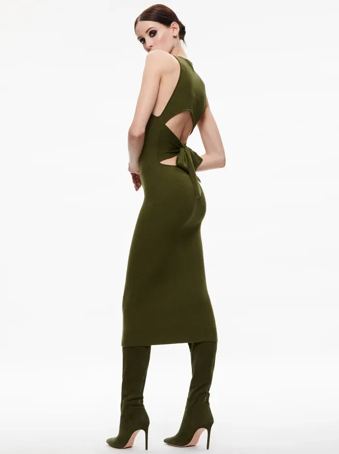 Alice   Olivia - Wright Tie Back Dress - Olive