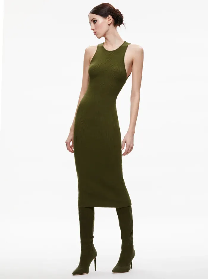 Alice   Olivia - Wright Tie Back Dress - Olive