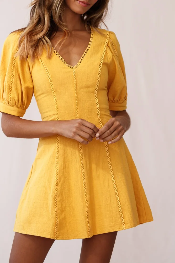 Ally Half Sleeve A-Line Dress Mustard