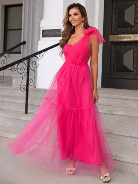 Amorous Pink One-Shoulder Tulle  Dress