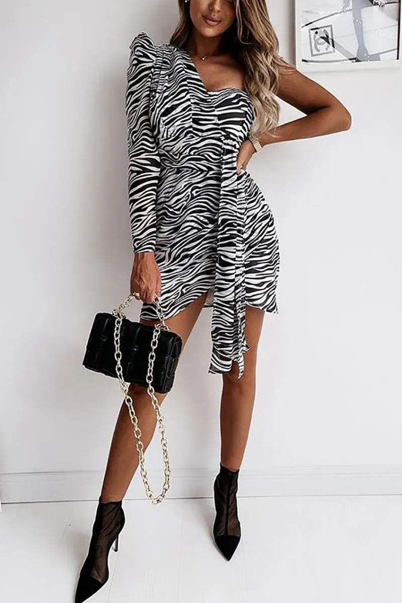 Animal Print One Shoulder Mini Dress