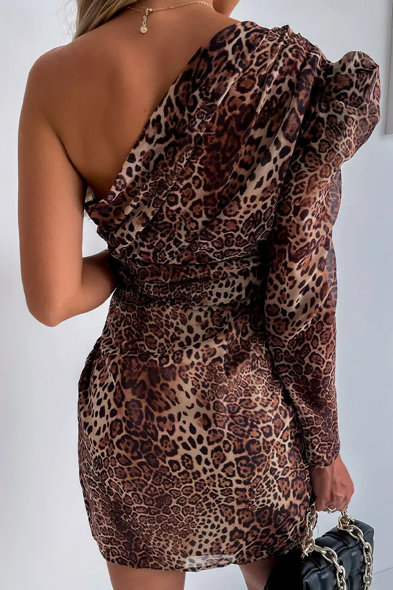 Animal Print One Shoulder Mini Dress