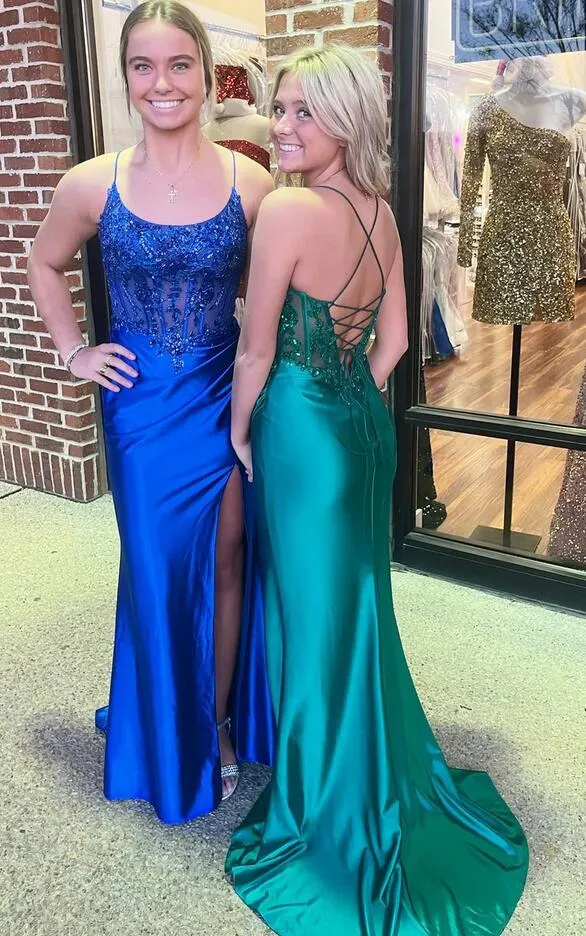 Appliques Scoop Neck Mermaid Long Formal Dress  PC1267