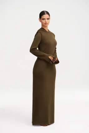 Ava Sweater Hoodie Maxi Dress - Dark Olive