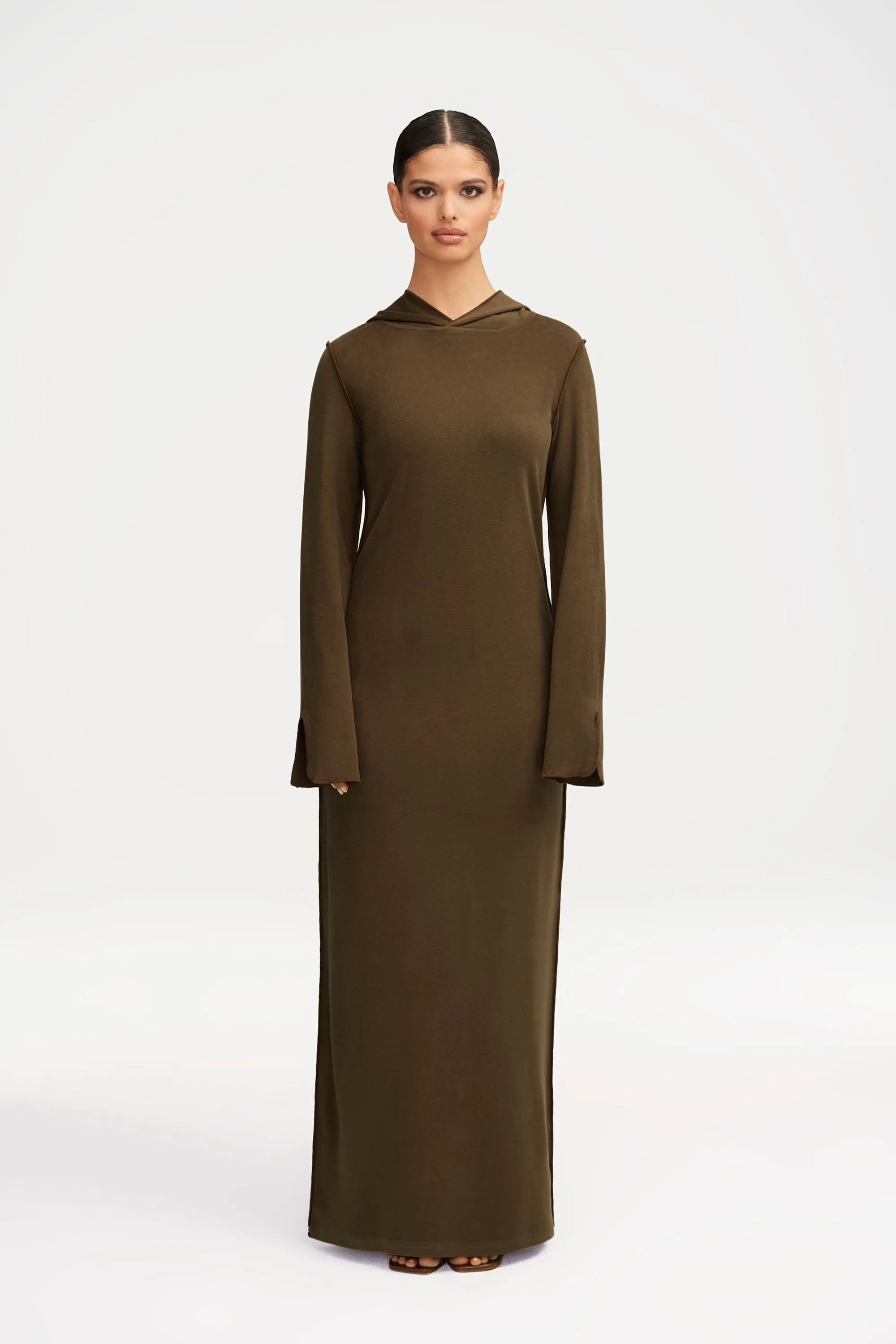 Ava Sweater Hoodie Maxi Dress - Dark Olive