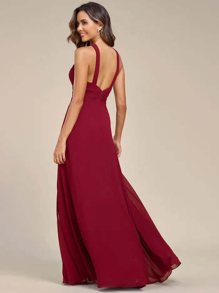 Backless Halter Neck Rhinestone Chiffon Evening Dress