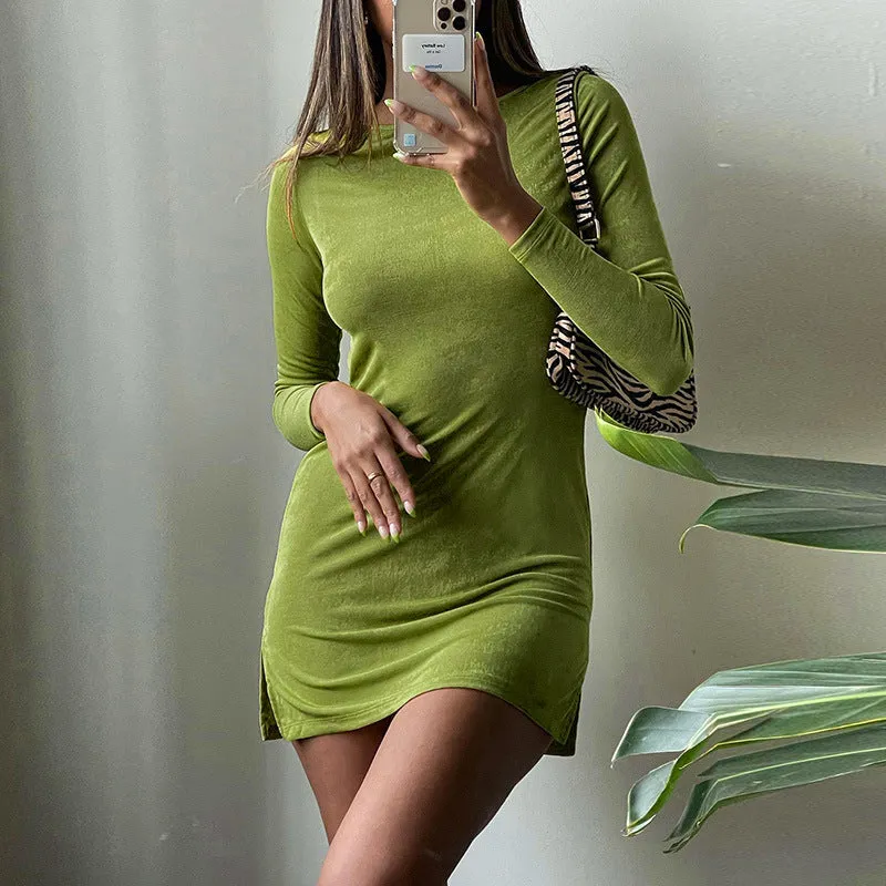 Backless Long Sleeve Split Mini Dress