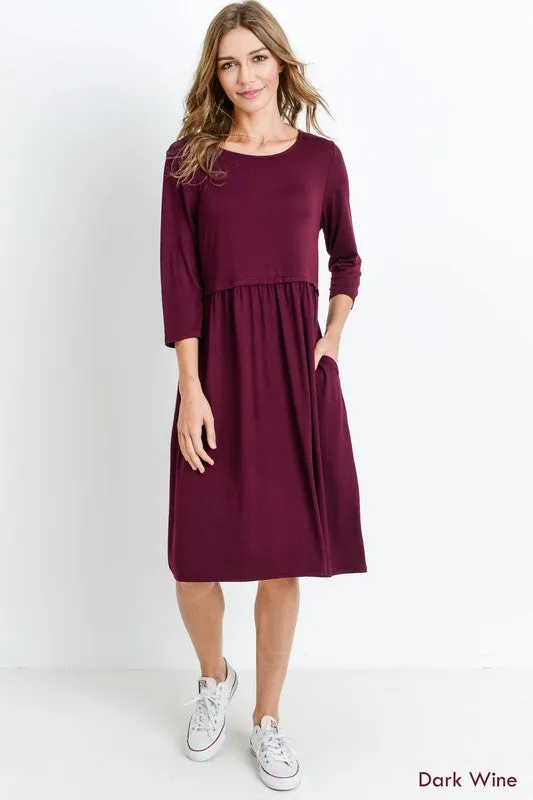 Bailey Loose Shift Fall Dress in Wine