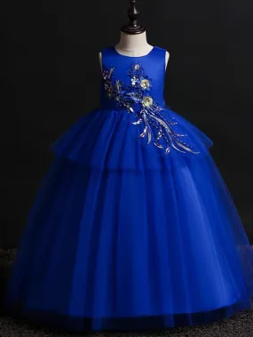 Ball Gown Satin Tulle Sleeveless Jewel Neck Wedding Party Flower Girl Dresses