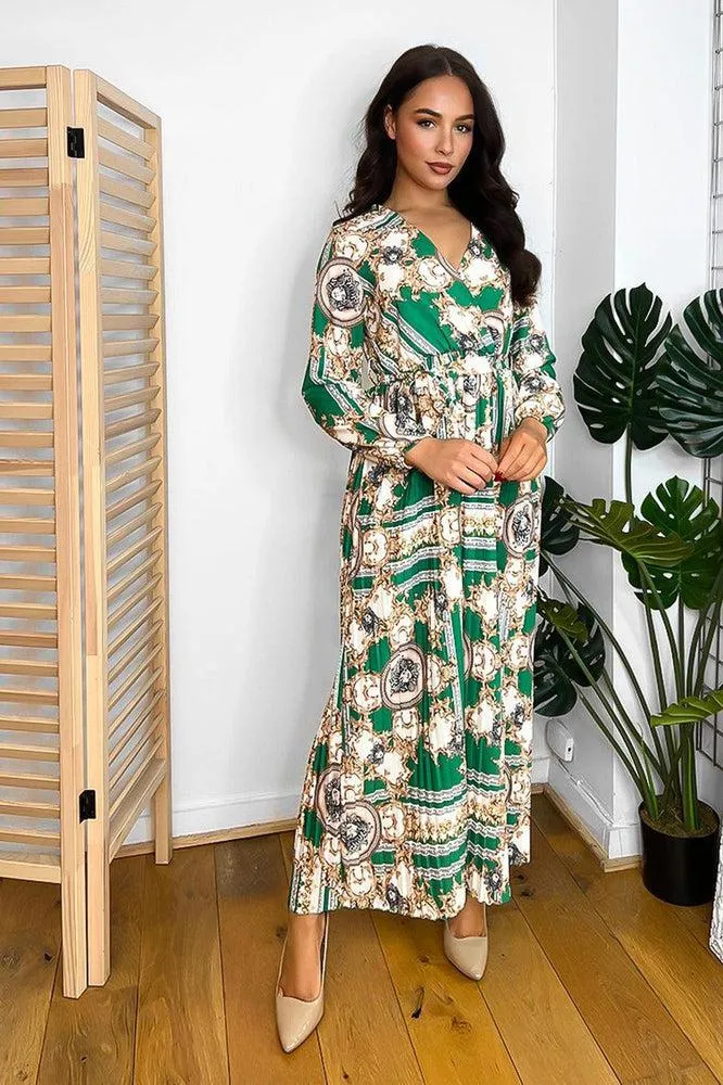 Baroque Print Fixed Wrap Midi Dress