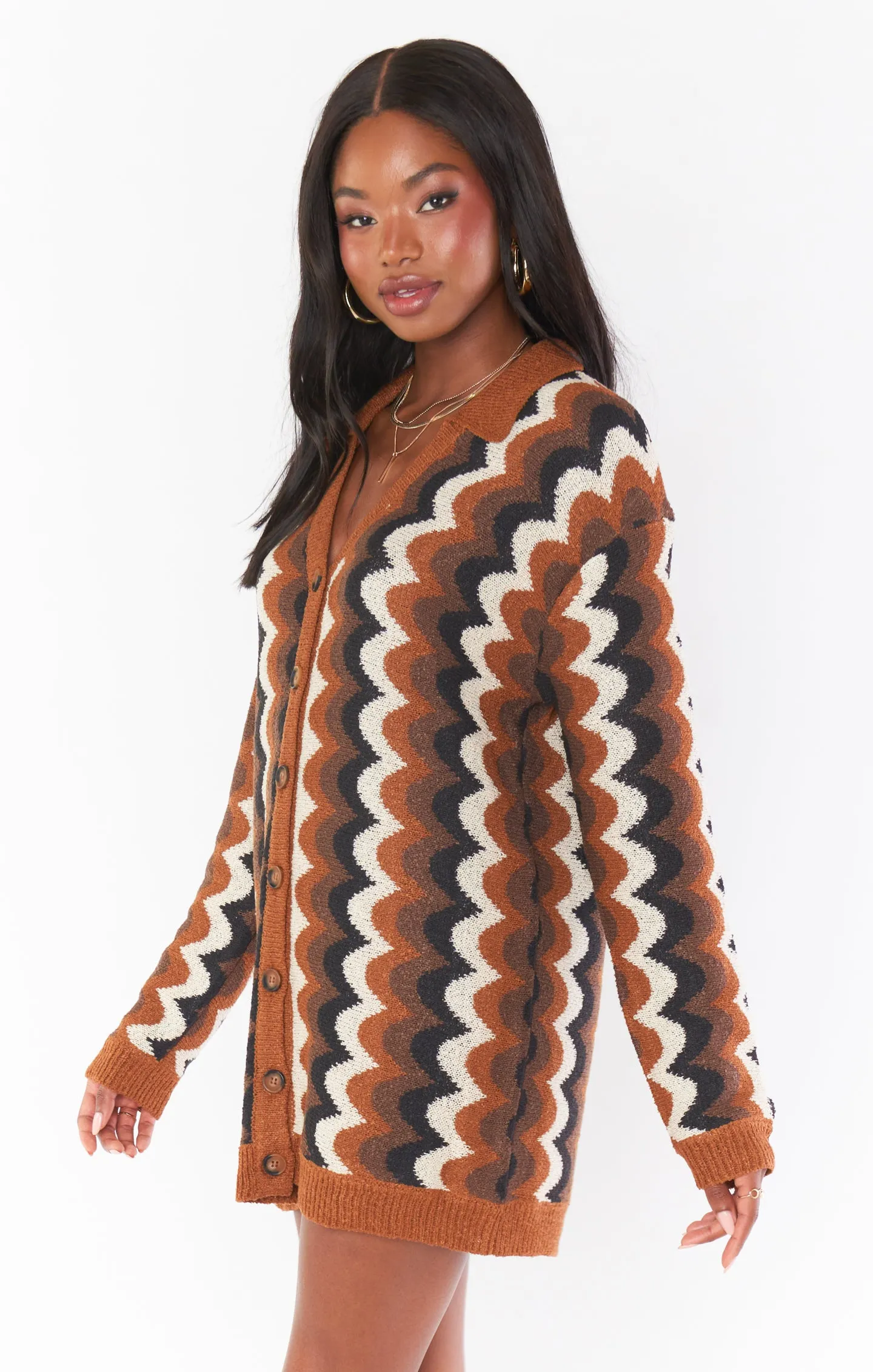 Bennett Sweater Dress ~ Brown Retro Wave Knit