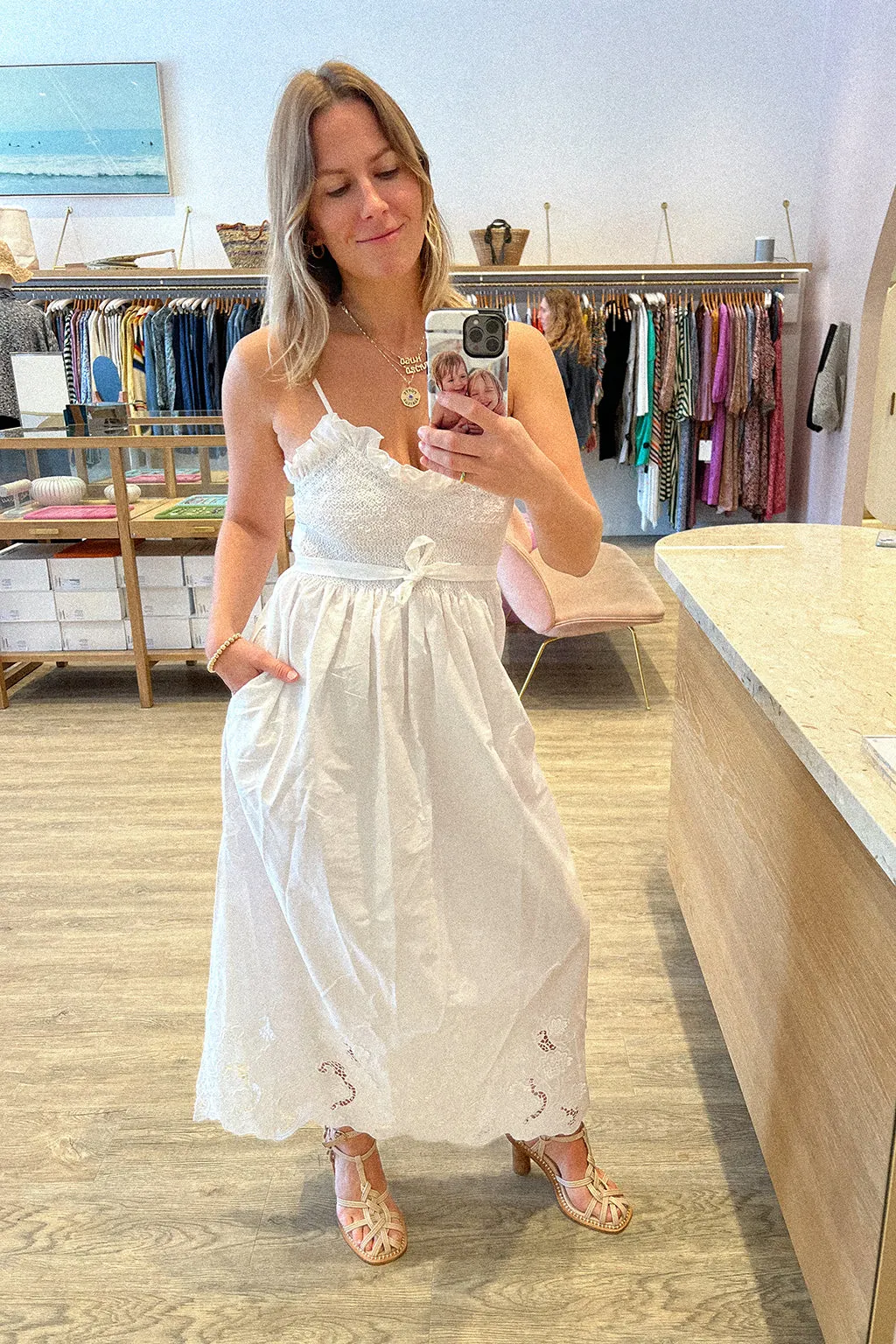 BIANCA BRODERIE-ANGLAISE COTTON MAXI DRESS