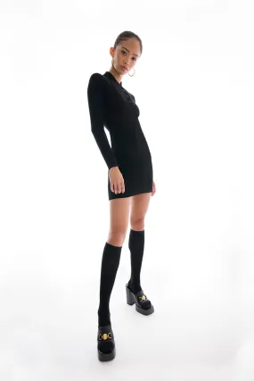 Black EcoMerino Long Sleeve Mini Polo Dress