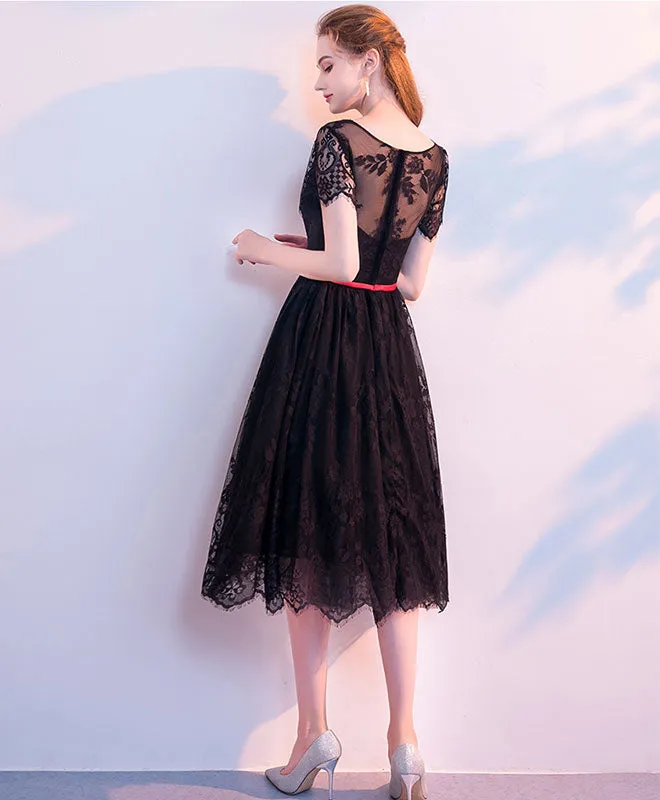 Black Lace Short Prom Dress, Black Homecoming Dress