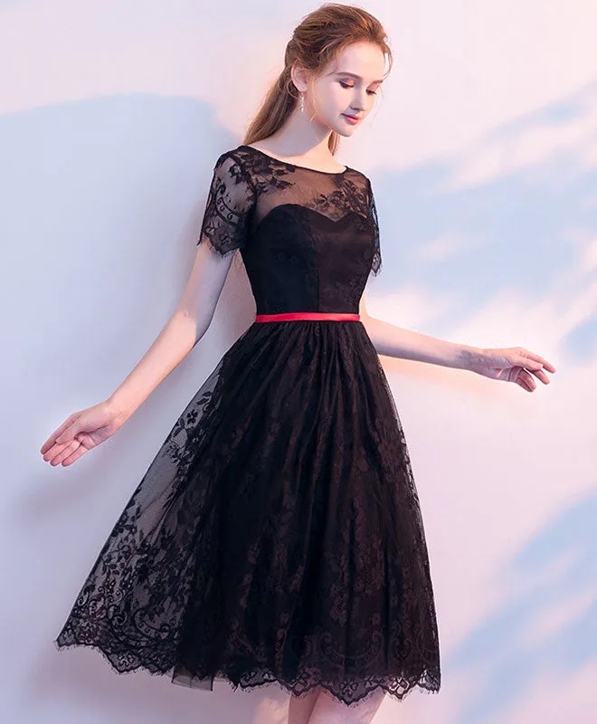 Black Lace Short Prom Dress, Black Homecoming Dress