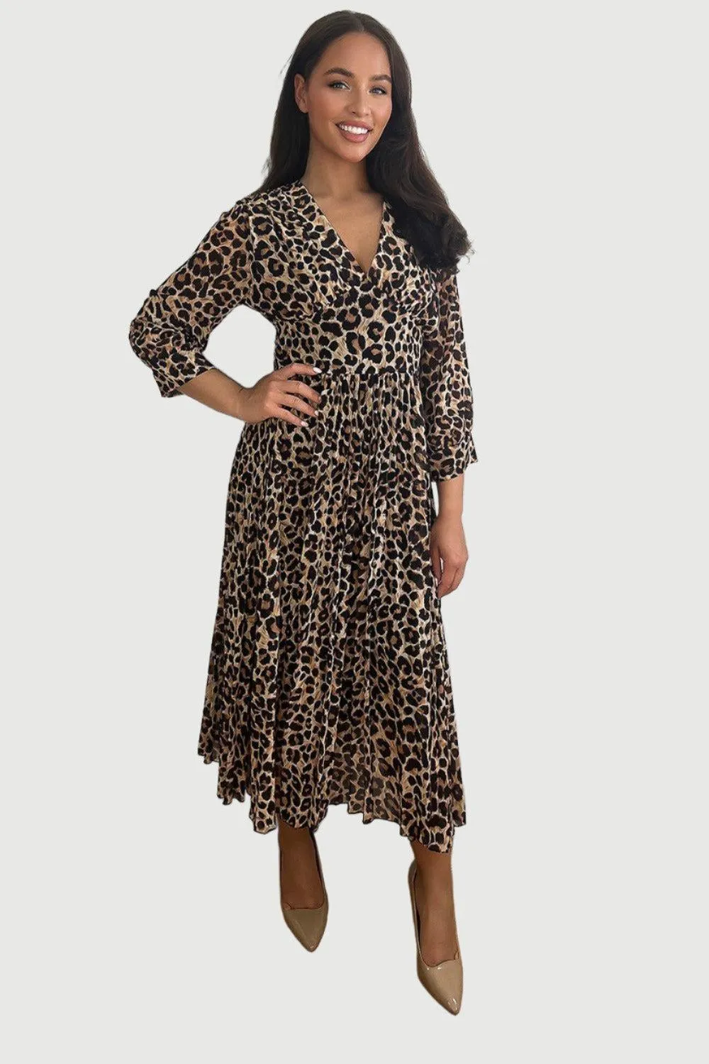 Black Leopard Print Chiffon V-Neck Maxi Dress