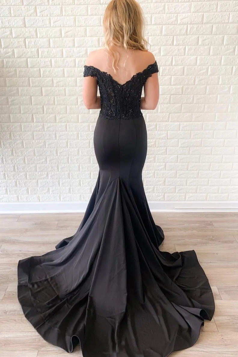 Black mermaid lace long prom dress, black evening dress