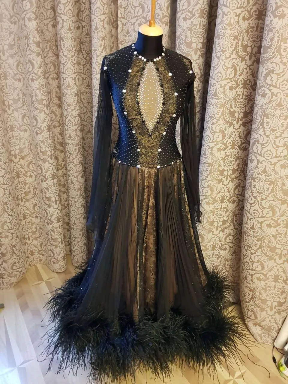 Black Standard Dress with Feathers