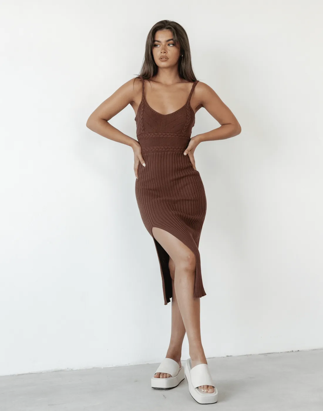 Cameron Knit Midi Dress (Brown)