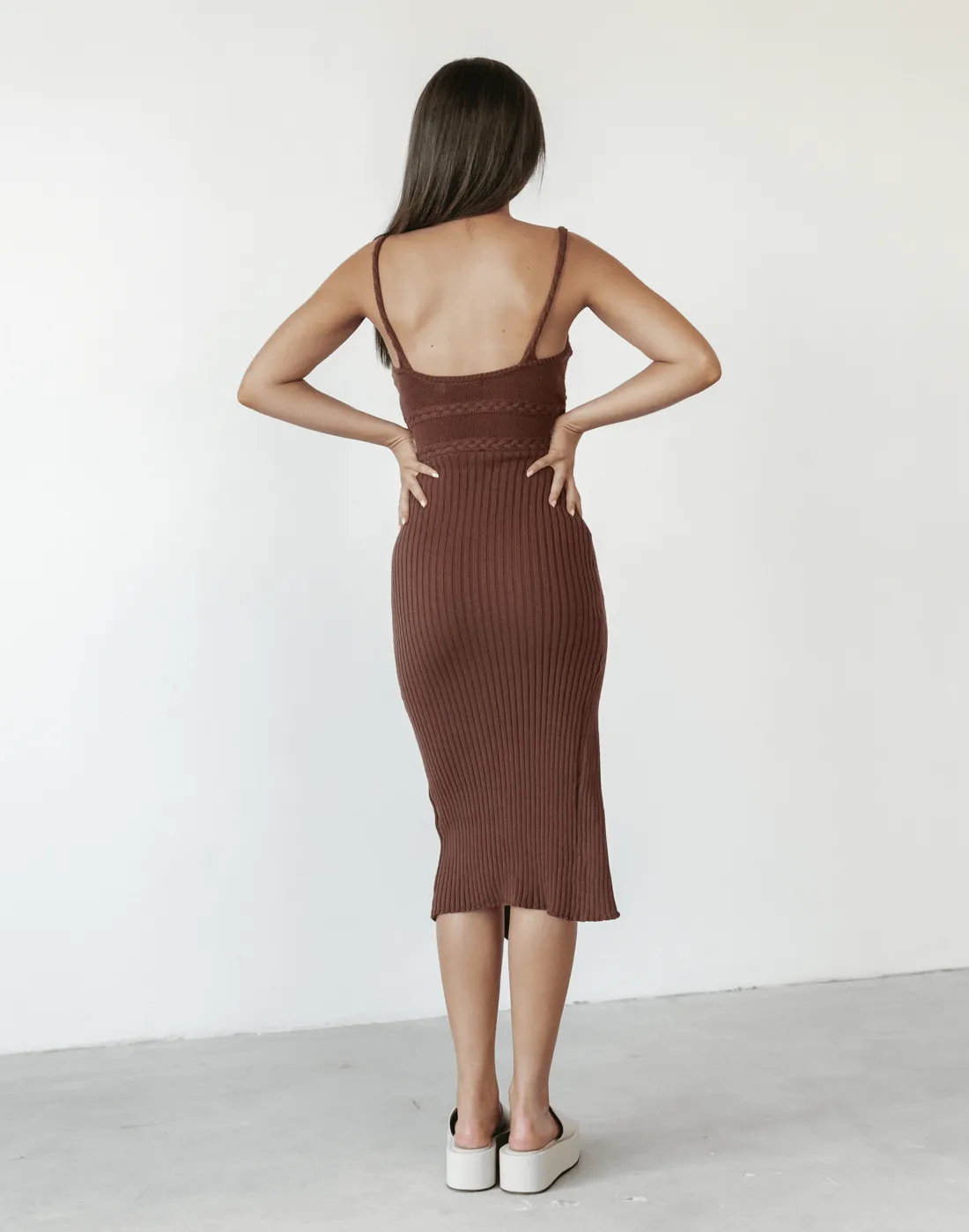 Cameron Knit Midi Dress (Brown)