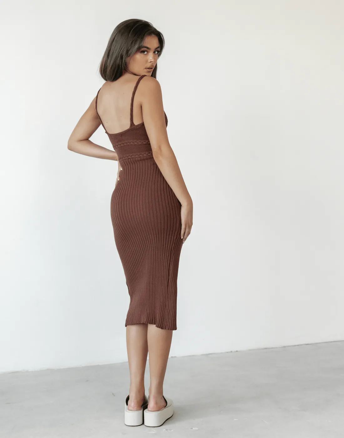 Cameron Knit Midi Dress (Brown)