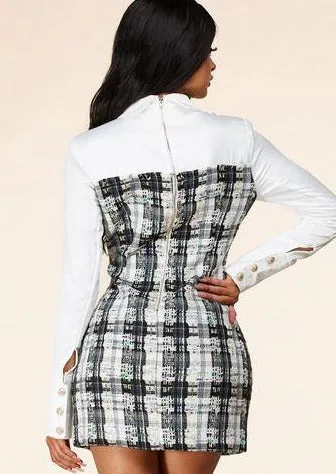 Caracas Collared Neckline Long Sleeve White Mini Dress