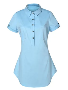 Casual Short Sleeves Pocket Denim Shirt Dress